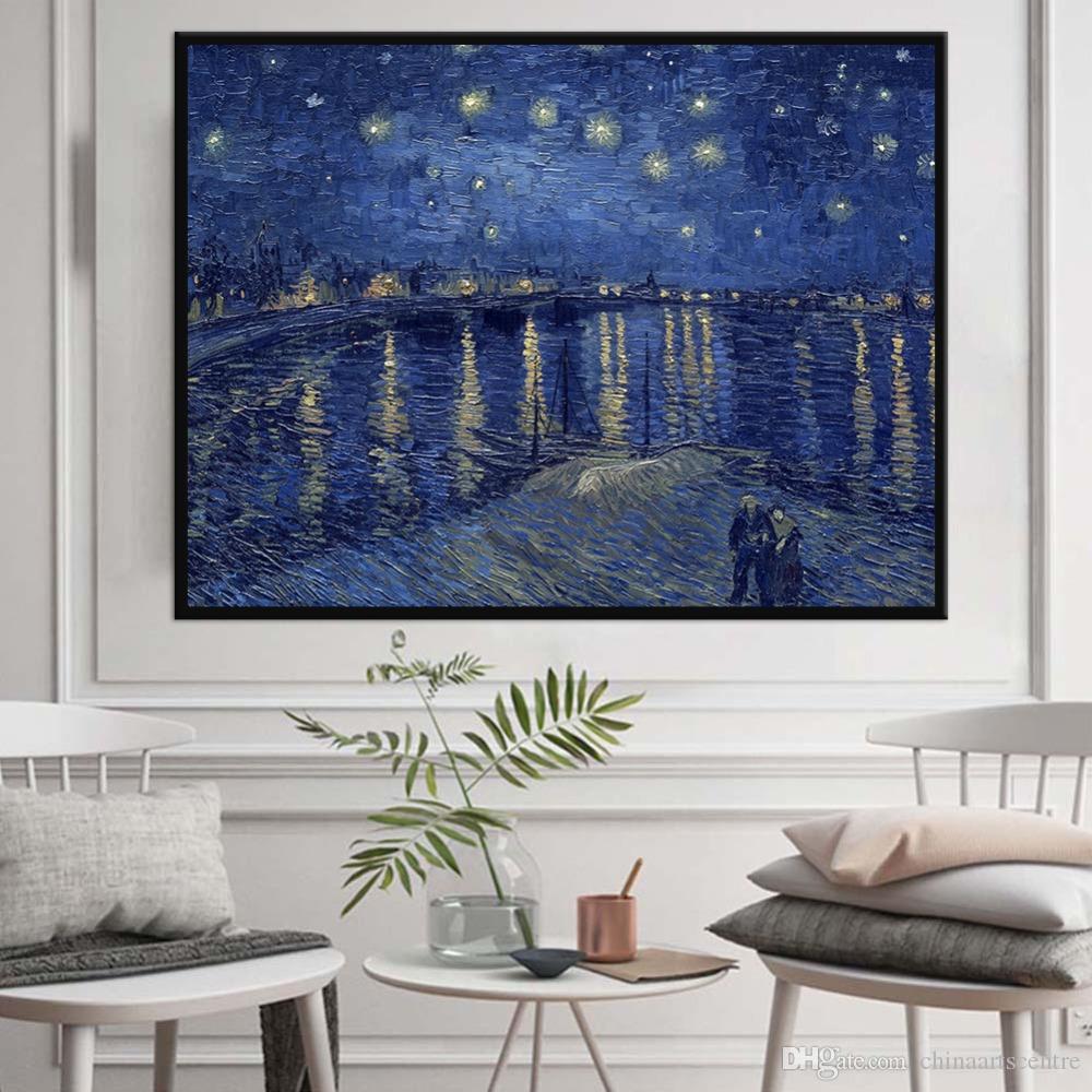 

A. Famous Starry Night By Van Gogh High Quality Reproduction Handpainted Impressionist Art Oil Painting On Canvas Wall Art Home Decor l37