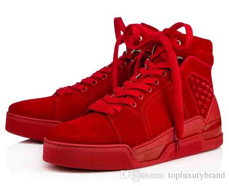 

[Top Gift] Men Shoes Red Bottom Sneaker Loubikick Flat Best Quality Genuine Leather Spiked Shoes Mid Sports Shoes Flat Skate Outdoor Trainer