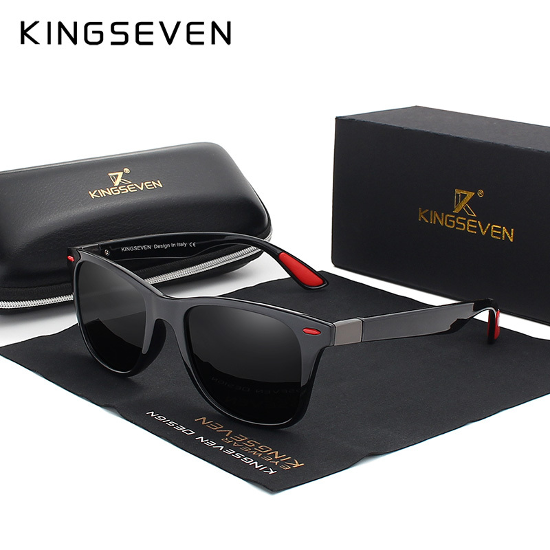 

KINGSEVEN Brand Classic Mens Polarized Square Sunglasses Mirror Lens Unisex Sun Glasses Black Frame Eyewear CX200706