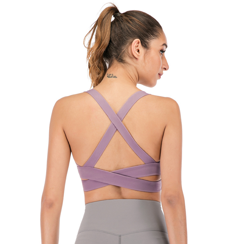 

Back Cross Sports Bra Sexy Fitness Bralette Yoga Bra Running Workout Shockproof Sports Underwear Sportswear Brasieres Para Mujer, Purple