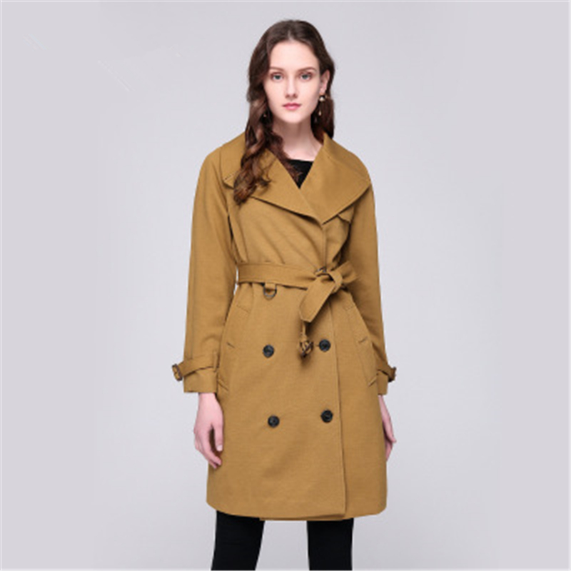 

2020 Fashion Double Breasted Mid-long Trench Coat Women Khaki Slim Belt Cloak Windproof Waterproof Large lapel Women coat LR152
