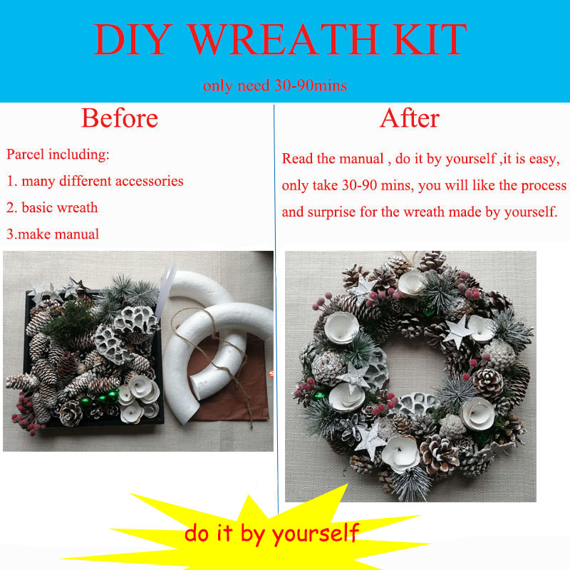 

2020 Xmas door wreath New Year's wreaths diy craft kit Fall decoration Dried florals decor white snow wreath, Diy kit