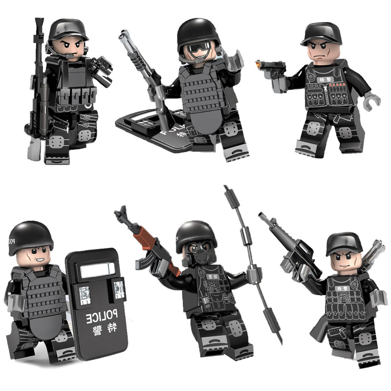 

6pcs Lot MOC SWAT Mini Action Figure with Weapons Military Special Forces Tactics Assault Policeman Building Blocks Brick Toy For Kid Boy