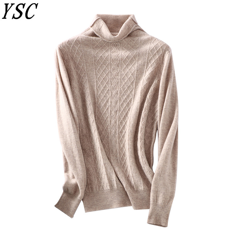 

YSC New pattern Hot Sales Women's Knitted Pure wool Sweater Free collar Solid color Slimming Style Ventilation pullovers, Black