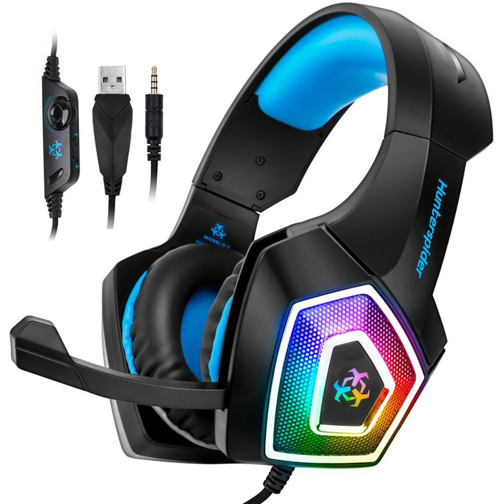

Hunterspider V1 Wired PC Gaming Headset Headphones 7 Color LED Lights Low Distortion With Mute Button Volume Control Microphone for PS4 PC