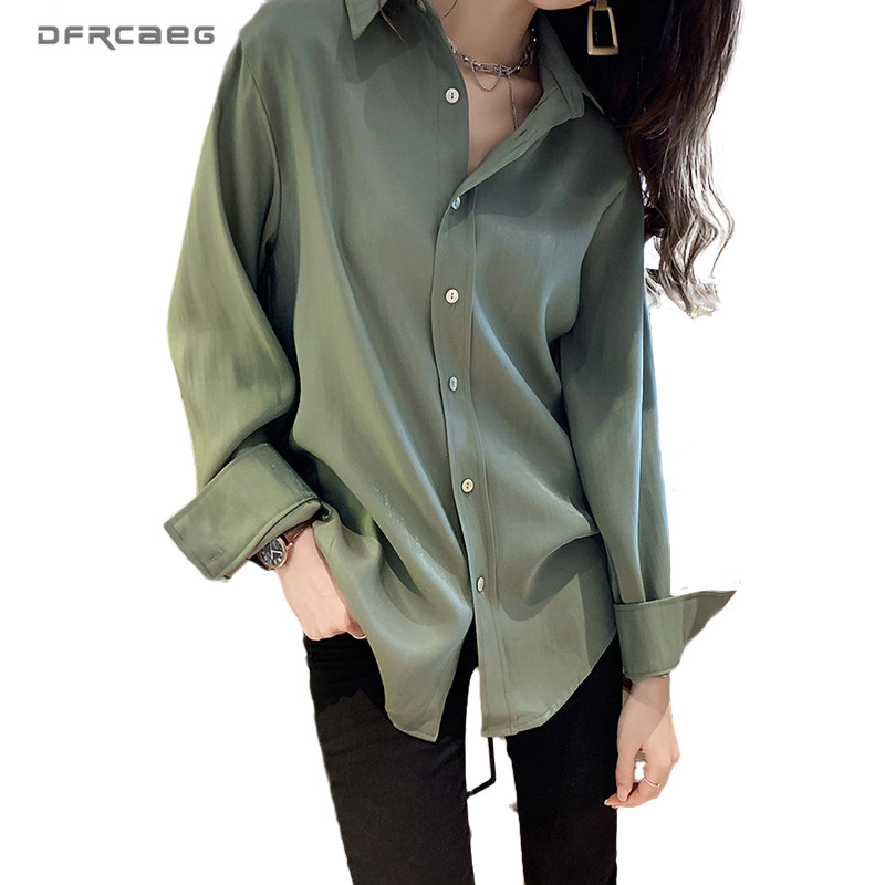 

3XL 4XL Vintage Work Office Style Women Stain Shirts Clothes 2020 Spring Korean Casual Plus Size Ladies Tops Blusas Femme, Green