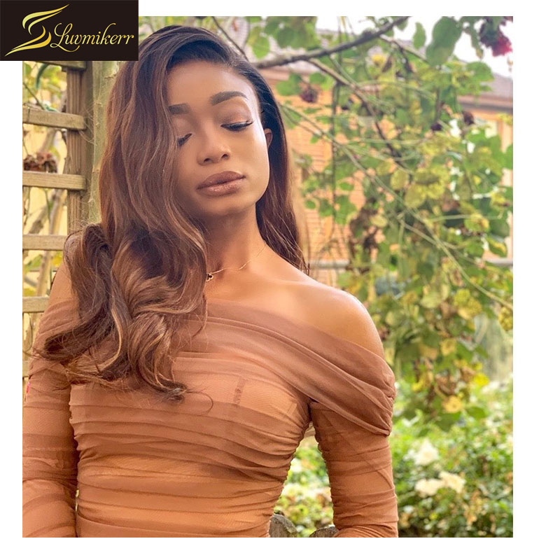 

Peruvian Brown Colored Deep part 13×6 Lace Front Human Hair Wigs for Women Ombre Body Wave Frontal Wig Bleached Knots Preplucked, As pic