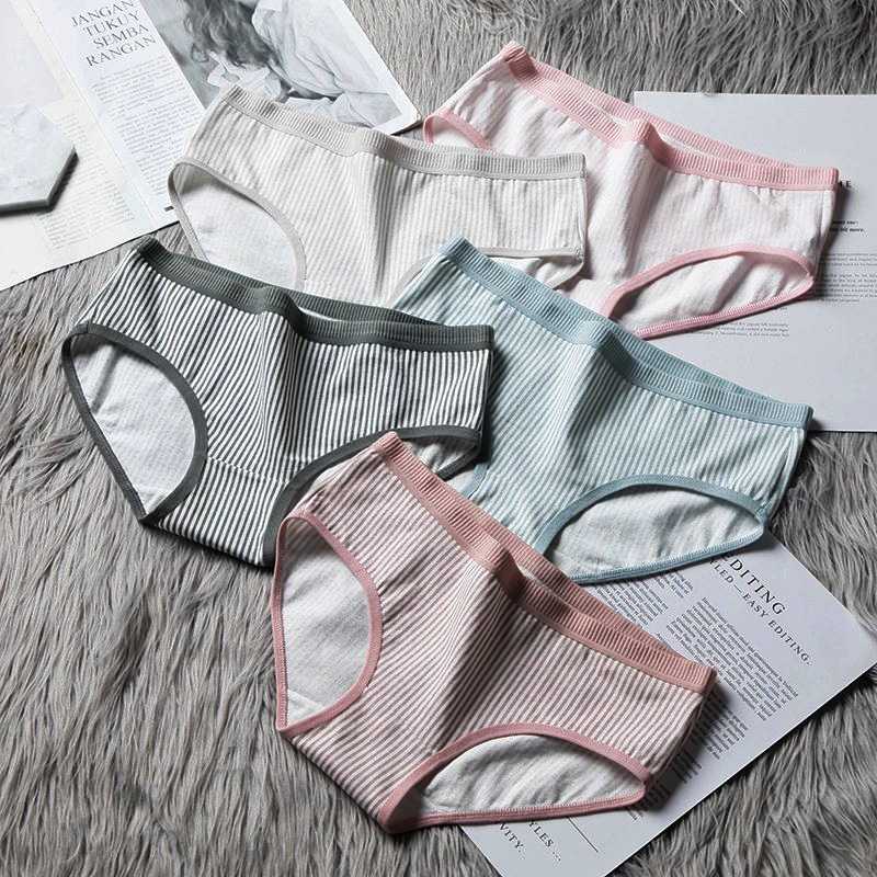 

2020 New Women Girls Panties Soft Brief Cotton Underwear Breathable Briefs Simple Striped Solid Color Comfortable, Green