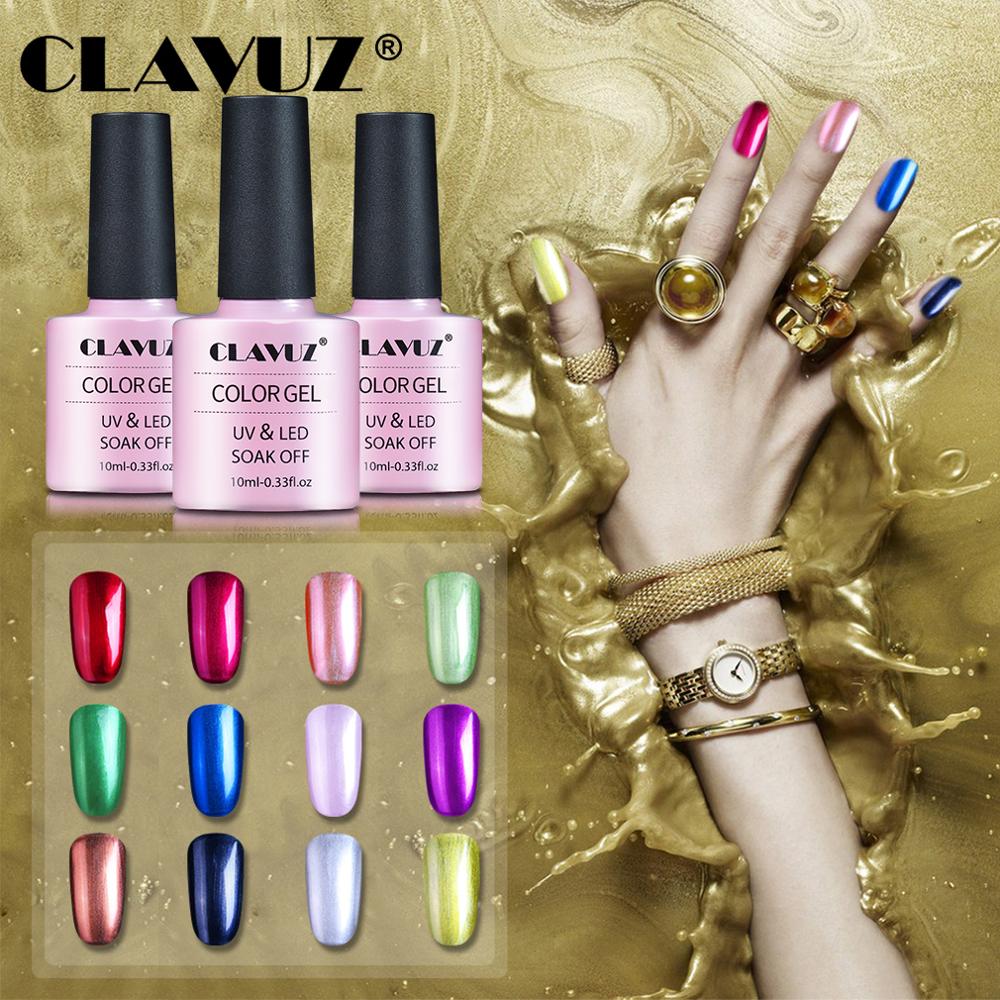 

CLAVUZ 10ML Metallic Nail Gel Polish UV LED Metal Nail Varnish Semi-Permanent Shiny 12 Colors Not Need UV Lamp, Base coat