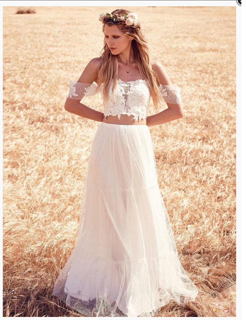 

Gown Lace Beach Wedding Dress 2 Pieces Off The Shoulder El Gowns Simple Elegant Bridal, White