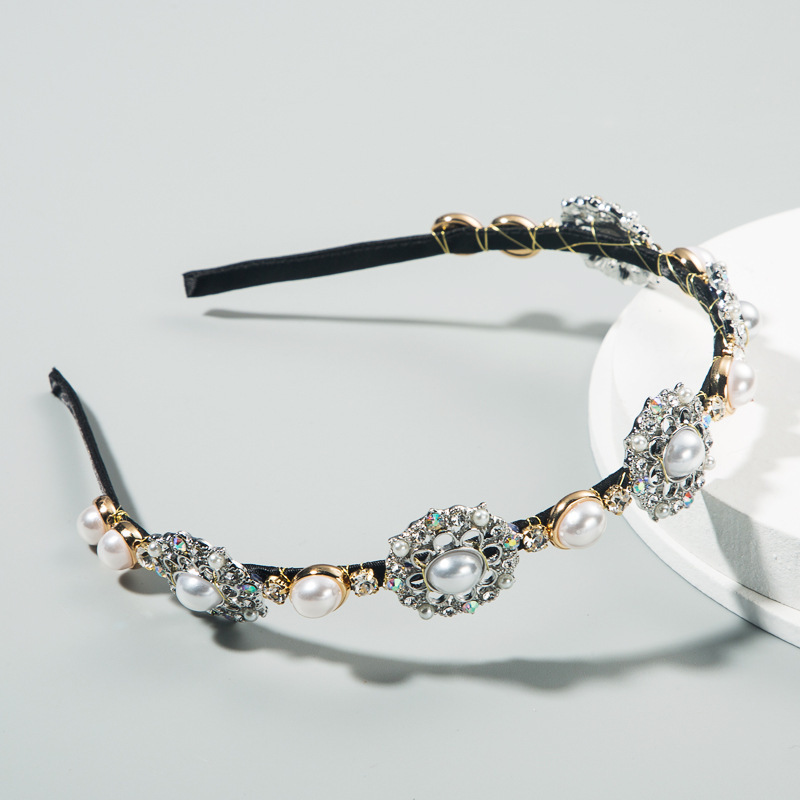 

Luxury alloy inlaid rhinestone pearl flower hair band female deruna hair accessories