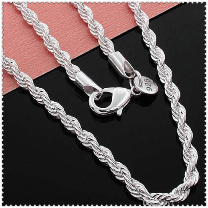

4MM 925 Sterling silver twisted Rope chain 16-30inches Female Luxury High quality necklace For women&men Fashion Jewelry in bulk