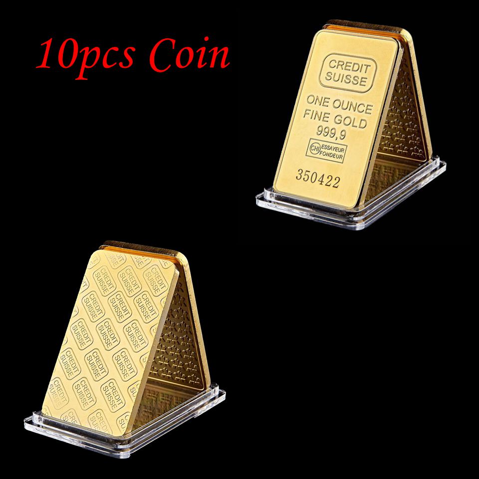 10Pcs Metal Craft CREDIT SUISSE Ingot 1oz Gold Plated Bullion Bar Swiss Souvenir Coin Gift 50 X 28 Mm With Different Serial Laser Number-image-525403395