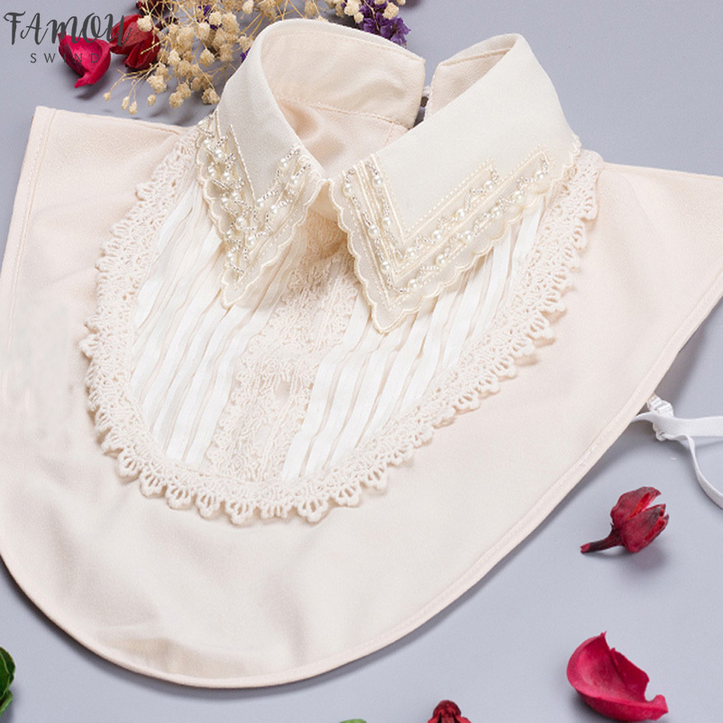 

Decoration Yarn Princess Bead Collier Crystal Decaration Blouse Peter Pan Collares Detachable Collars Round Button Fake Collar, As picture