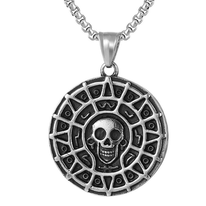 

Retro Skull Men's Necklace Round Pendant Stainless Steel Vintage Skeleton Necklaces Punk Cool Male Jewelry