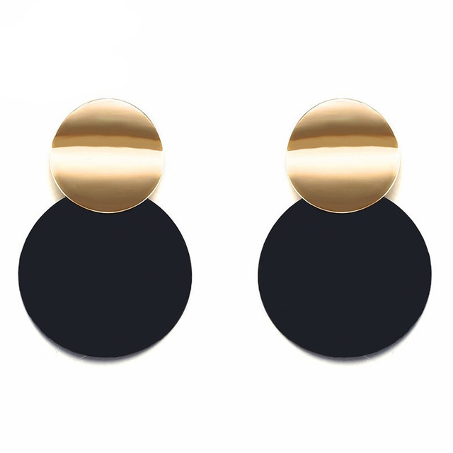 

Trendy Black Round Metal Earring for Women Gold Shiny Smooth Long Drop Earrings 2019 Fashion Statement Jewelry Pendientes Bijoux