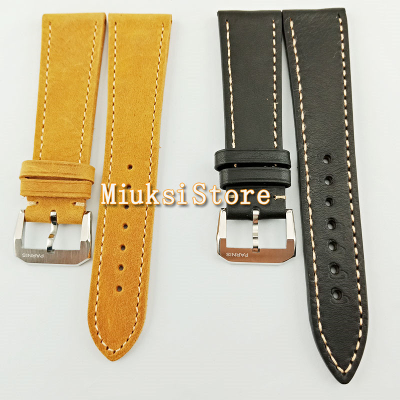 

22mm Leather bands Stainless steel buckle Black/camel men watch strap