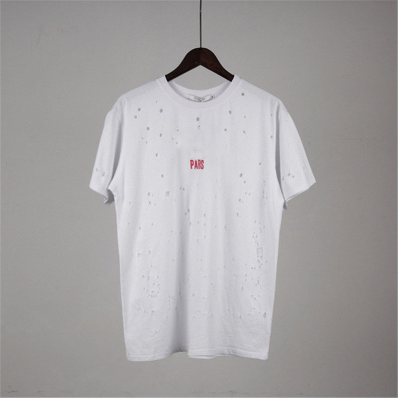 

Summer Mens Tshirt Printing Shirts 2020 Mens and Women Short Sleeve Hole Shirt Copy Letter Printed Crew Neck Tops Tees -2XL, Black1