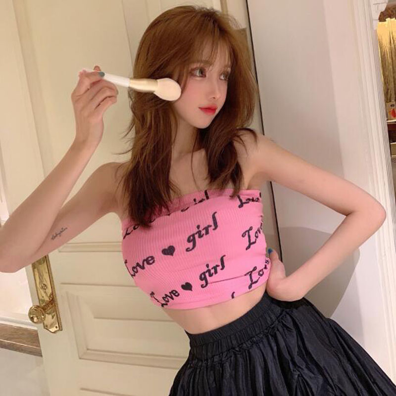 

New Style Women Tank Tops Letters Print Sleeveless Slash Neck Women Tops Casual Slim Fit Tank Top, Pink