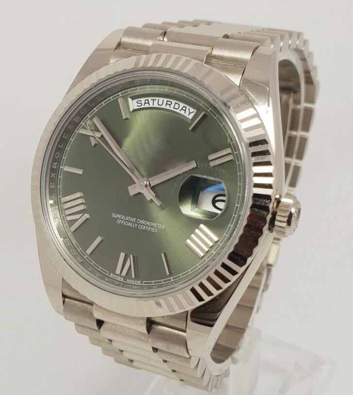 

Men's Luxury Products Quality Classic Day Date 40mm Presidential 18K White Gold Olive Green Dial Watch 2018 Movement Automatic Watch
