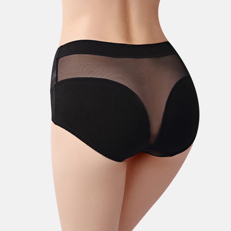 

New style push up ladies cotton high waist hip-lift sexy panties high-elasticity plus size mesh lace triangular underwear women, Beige