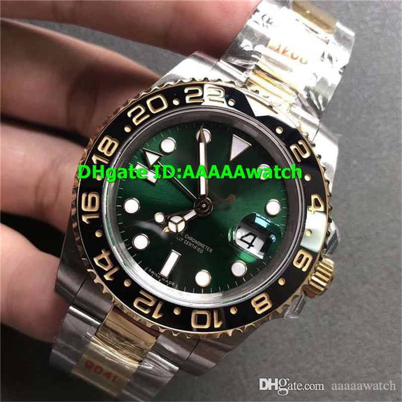 

GM New Luxury 116713 Watch 18K Gold Mens Watch Ceramic Bezel 904L & Yellow Gold Green Dial ETA 2836-2 Automatic 28800 vph Men Watch