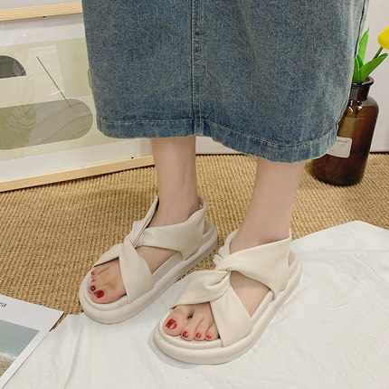 

Platform Sandals Women Comfortable 2020 Summer New Student Wild Flat Roman Shoes Anti-slip Soft Sole Shoes, Beige