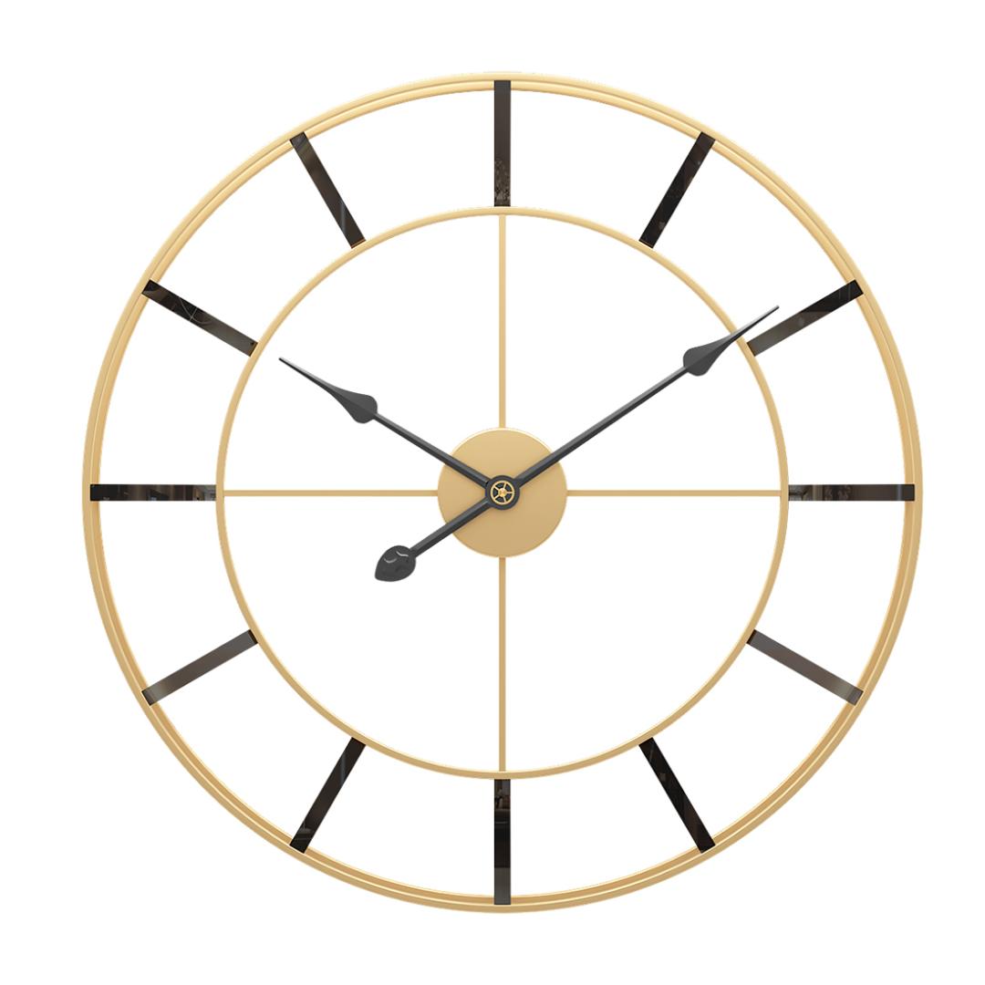 

20 Inches 50cm Wrought Iron Hollow Wall Clock Double Loop Silent Hanging Clock - Golden + Black
