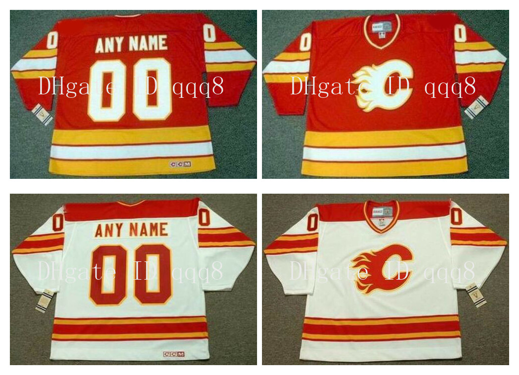 

Custom VINTAGE CALGARY FLAMES Jerseys Personalization Ice Hockey Jerseys Red White Stitched Any Name Number Size S-XXXXL