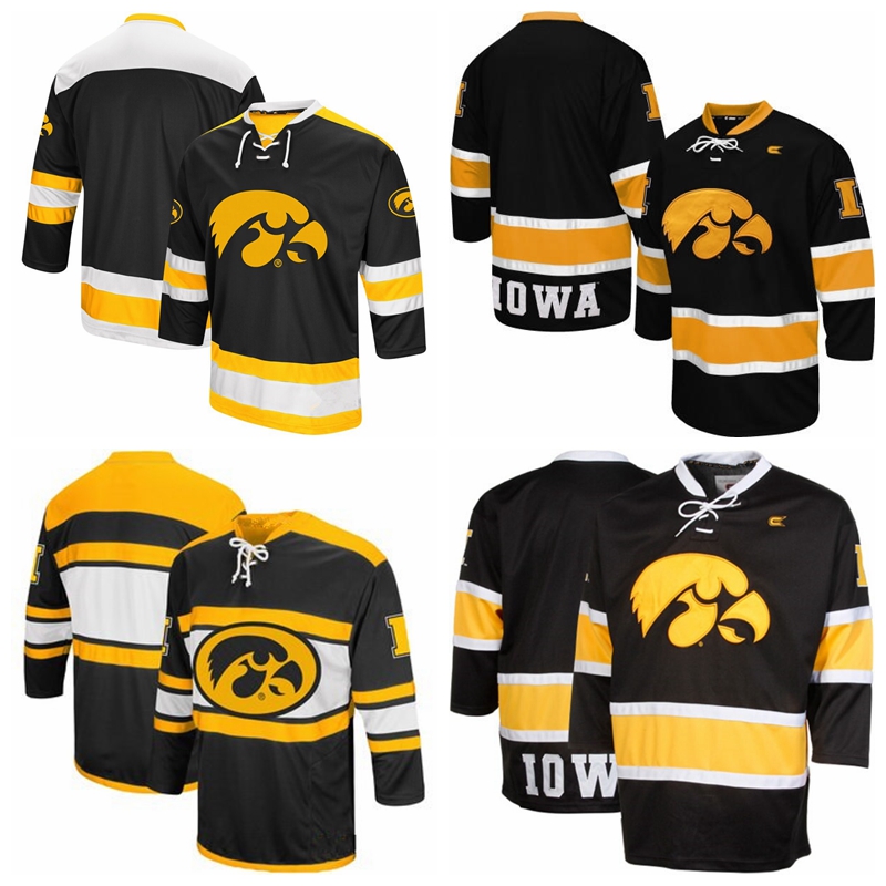 

Custom Iowa Hawkeyes Colosseum Athletic Machine Hockey Sweater Jerseys Stitched Any Name Any Number Hight Quality Size -3XL, As photo