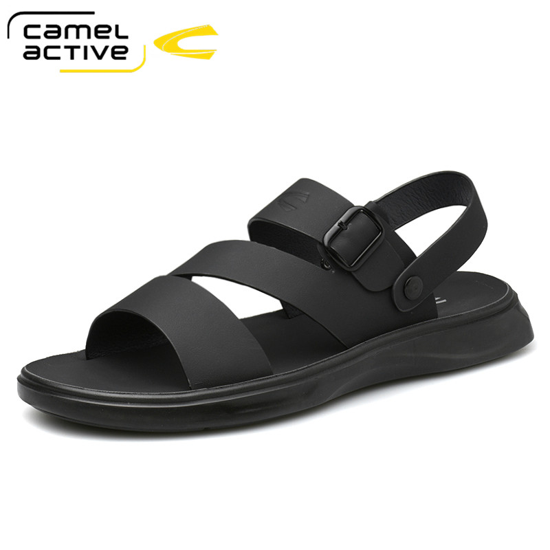 

Camel Active New High Quality Summer Men Sandals Real Leather NonSplit Soft Comfortable Men Shoes Fashion Casual Shoes, Black