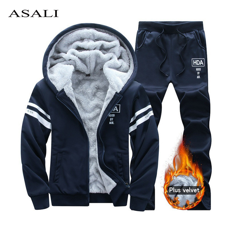 

Winter Tracksuits Men Sets Thicken Fleece Hoodies + Pants Suit Sweatshirt Set Male Hooded Warm Sporting Suits Moleton Masculino, Em103 dark blue