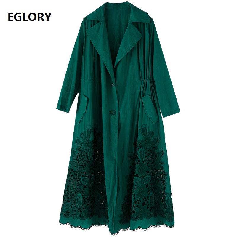 

Casacos Feminino 2020 Spring Summer Long Coats Women Luxurious Embroidery Single Breasted Casual Overcoats Plus Size 4xl 5xl, Black