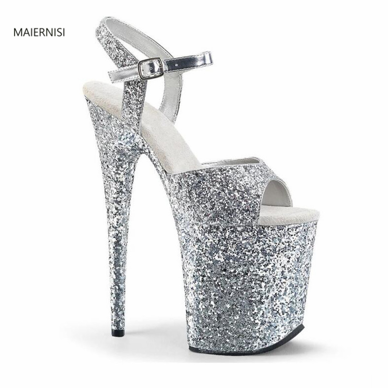 

MAIERNISI Summer Sexy women's shoes New pattern Superior Fish mouth Sandals 20CM Stiletto heels Waterproof 10CM Fashion Show, Black