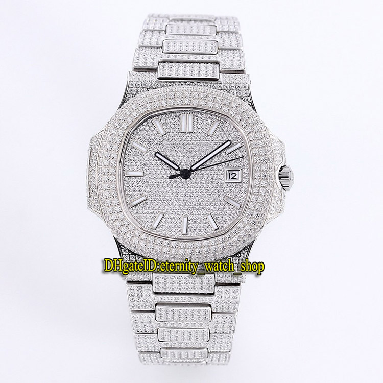 

Top Auality 5719/10G-010 18K White Gold Fully Paved With Diamonds Cal.8215 Automatic Mens Watch Diamond Strap Diamond Dial Luxry Watches, Box