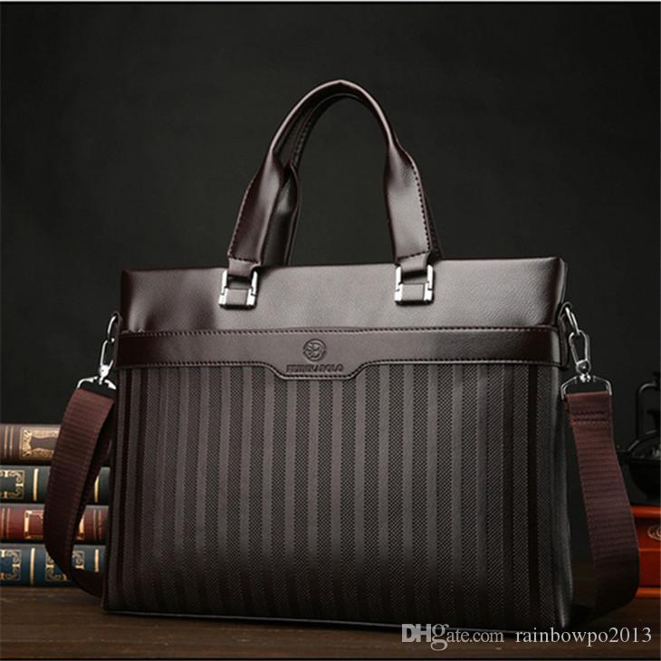 

Factory wholesale men bag fashion striped business handbag horizontal leather fashions briefcase large capacity 14 inch computer bags