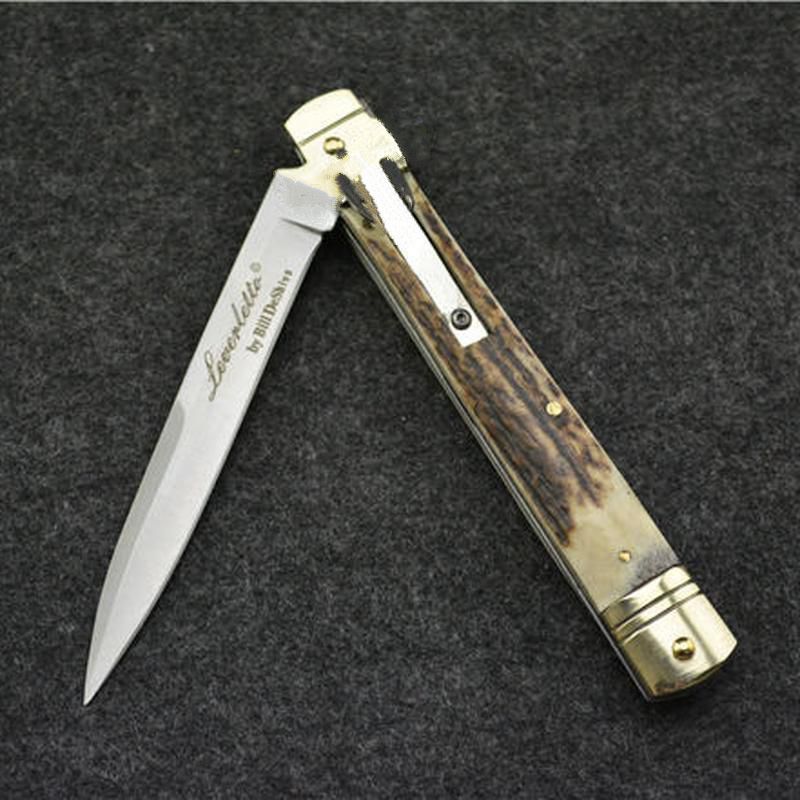 

OEM 9.65 inch Bill DeShivs leverletto classic brass + anlter handle artwork collection ITA Knife auto knife camping xmas gift knives for man