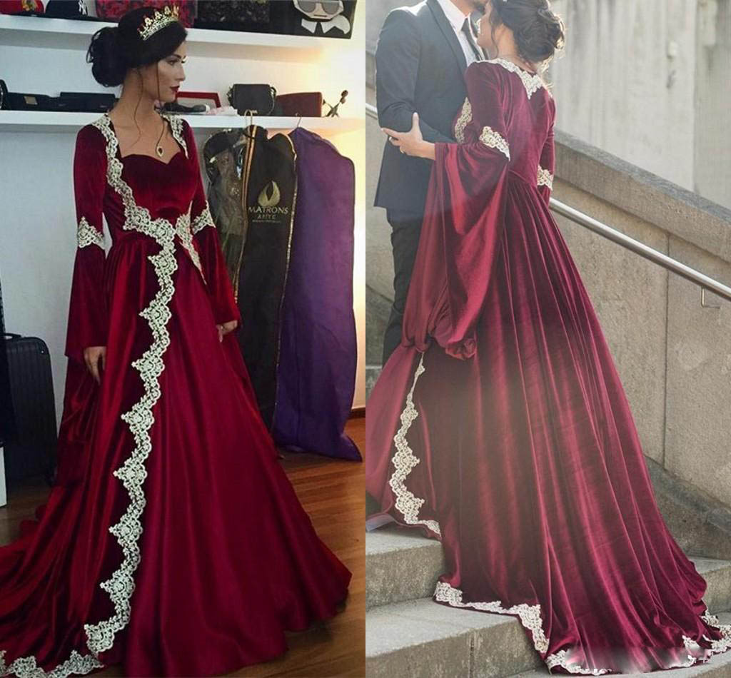 

Newest Red Mermaid Prom Dresse Long Sleeve Square Applique Party Dress Sweep Train robes de soirée, Hunter green