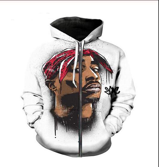 

New Fashion Couples Autumn Winter 3D Printed 2pac Tupac Men Woman Zipper Hoodies Jacket Streetwear Casual Hoodies FF048, Black