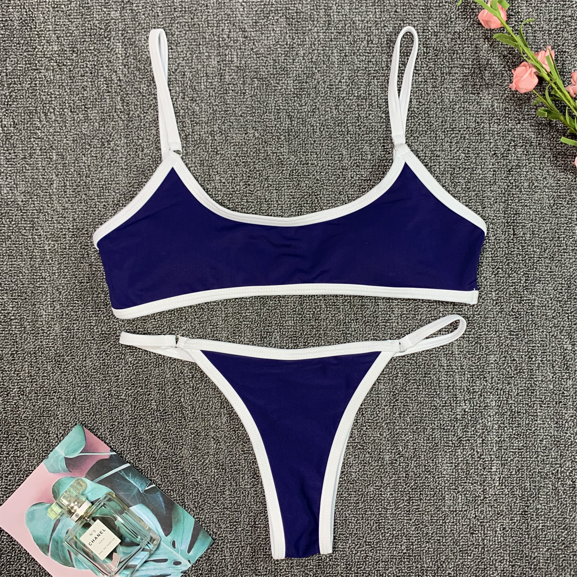 2020 2020 New European And American Swimwear Ladies Split Solid Color Flat Chest Sexy Swimsuit
