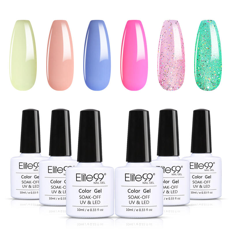 

Elite99 6Pcs/Set Macaron Gel Polish Nail Kit 10ml Hybrid Nail Glitter Gel Varnish Set Soak Off UV Led Lamp Art Manicure, Zh001