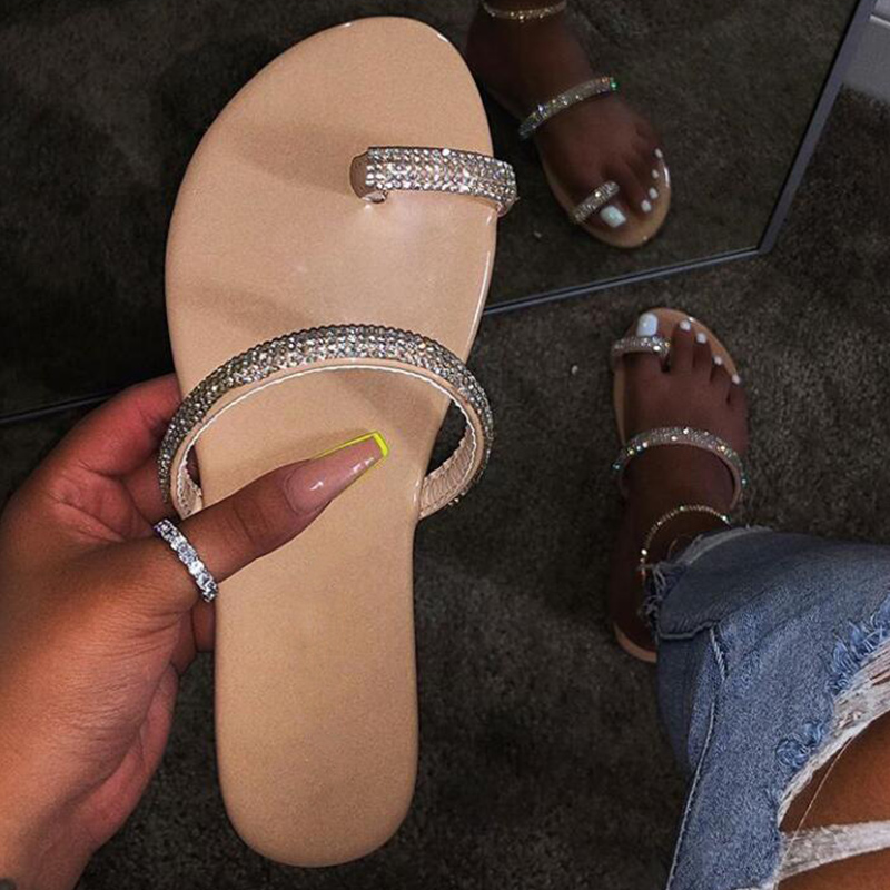 Femme tongs cristal 2020 femmes chaussures plates décontracté femme dames chaussures pantoufle mode chaussures femme respirant grande taille 43
