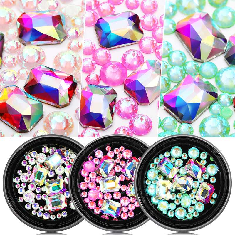 

1 Box Nail Rhinestones Colorful Mixed Size Nail Accessories Studs Mixed Shape 3D Art DIY Design Decorations