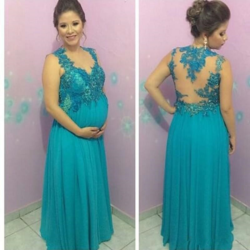 

Elegant Style Maternity Evening Dresses for Pregnant V Neck Appliques Chiffon Floor Length Women Party Gowns Custom Size, Black;red