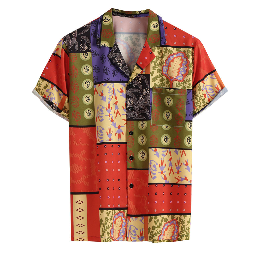 

New 2019 Men Long Sleeve Shirts Male autumn-fit sale Men' Summer Fashion Casual Lapel Print Short Sleeve Shirt Top Blouse -3XL, Red