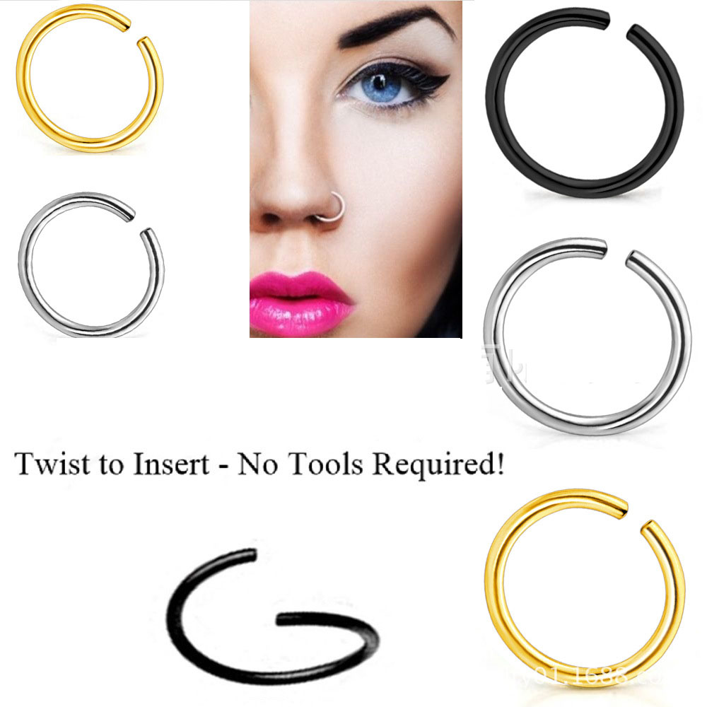 

10pcs/set Surgical Steel Nose Studs Rings Hoop Cartilage Piercing Body Jewelry 0.8*6/8/10MM, Silver