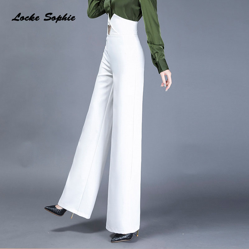 

1pcs High waist Women Plus size wide leg pants trousers 2020 Spring Cotton blend Splicing White ladies loose Wide leg trousers