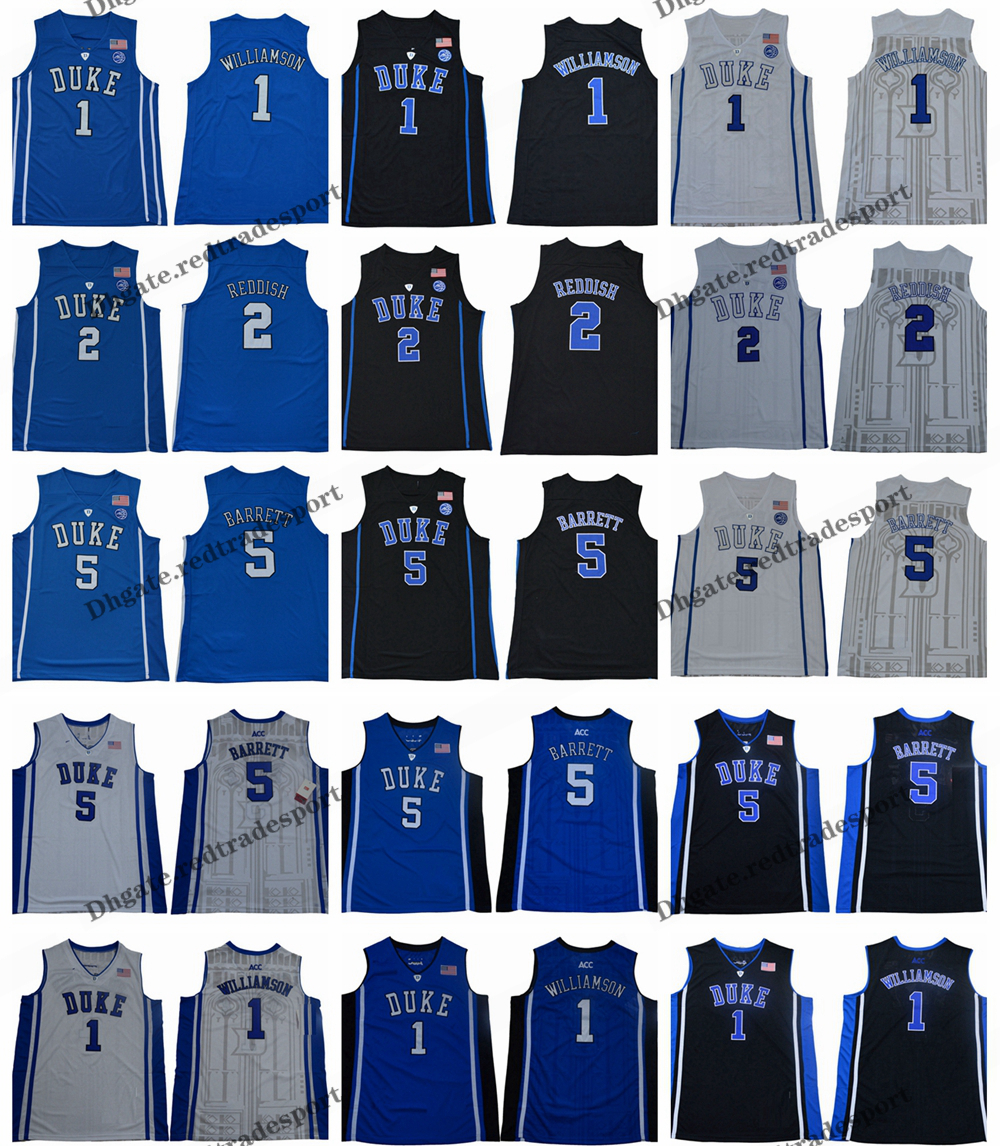 

2019 Duke Blue Devils 1 Zion Williamson 2 Cam Reddish 5 R. J. Barrett RJ Barrett College Basketball Jerseys Cheap Blue Black Shirts, Blue 1