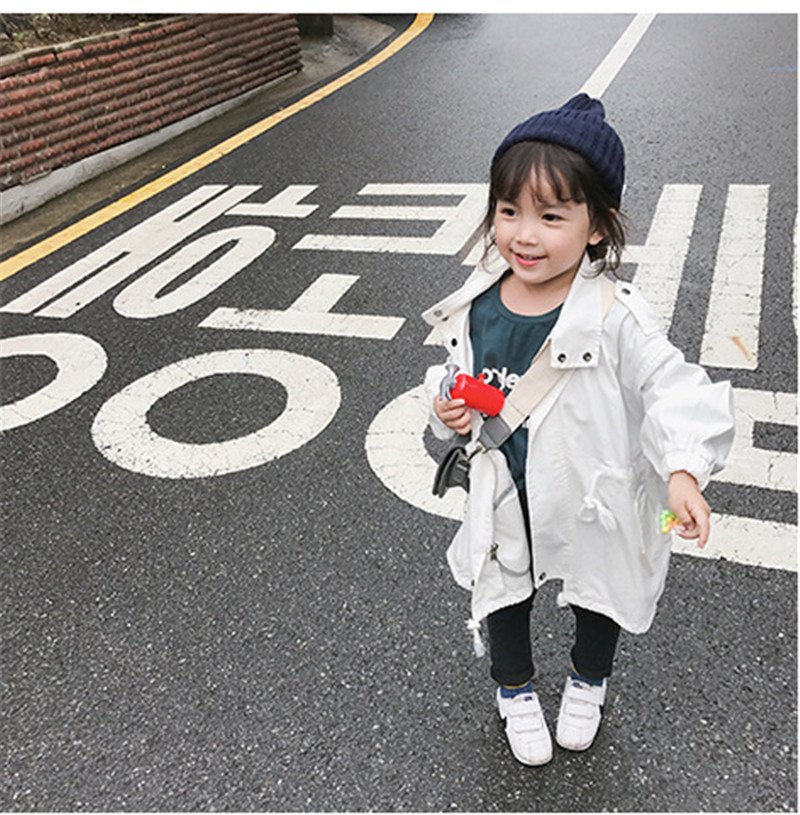

Baby Girl trench coats for kids Windbreaker long sleeve Double-Breasted Coats children jackets solid color loose casual clothes, Army green