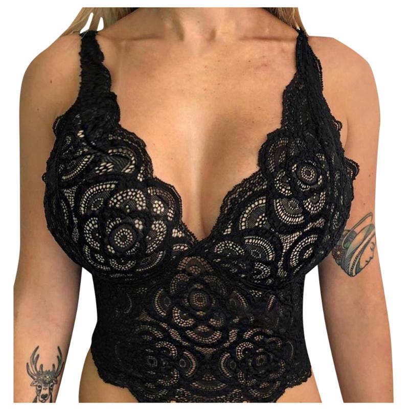 

Women Sexy Lingerie Corset Lace Floral Strap Wrapped Chest Shirt Top New Underwear Sexy Sport Bra Solid Mujer Underwear, Bk